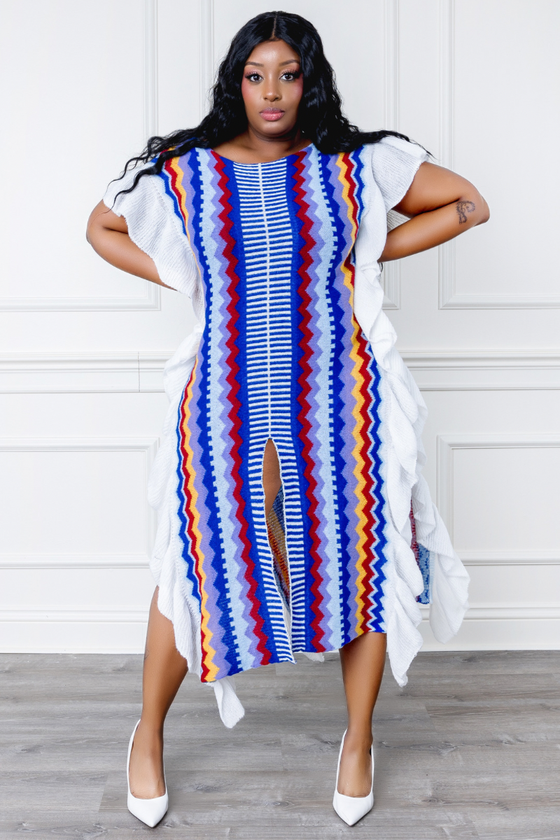 SANTORINI RUFFLE SWEATER MAXI DRESS