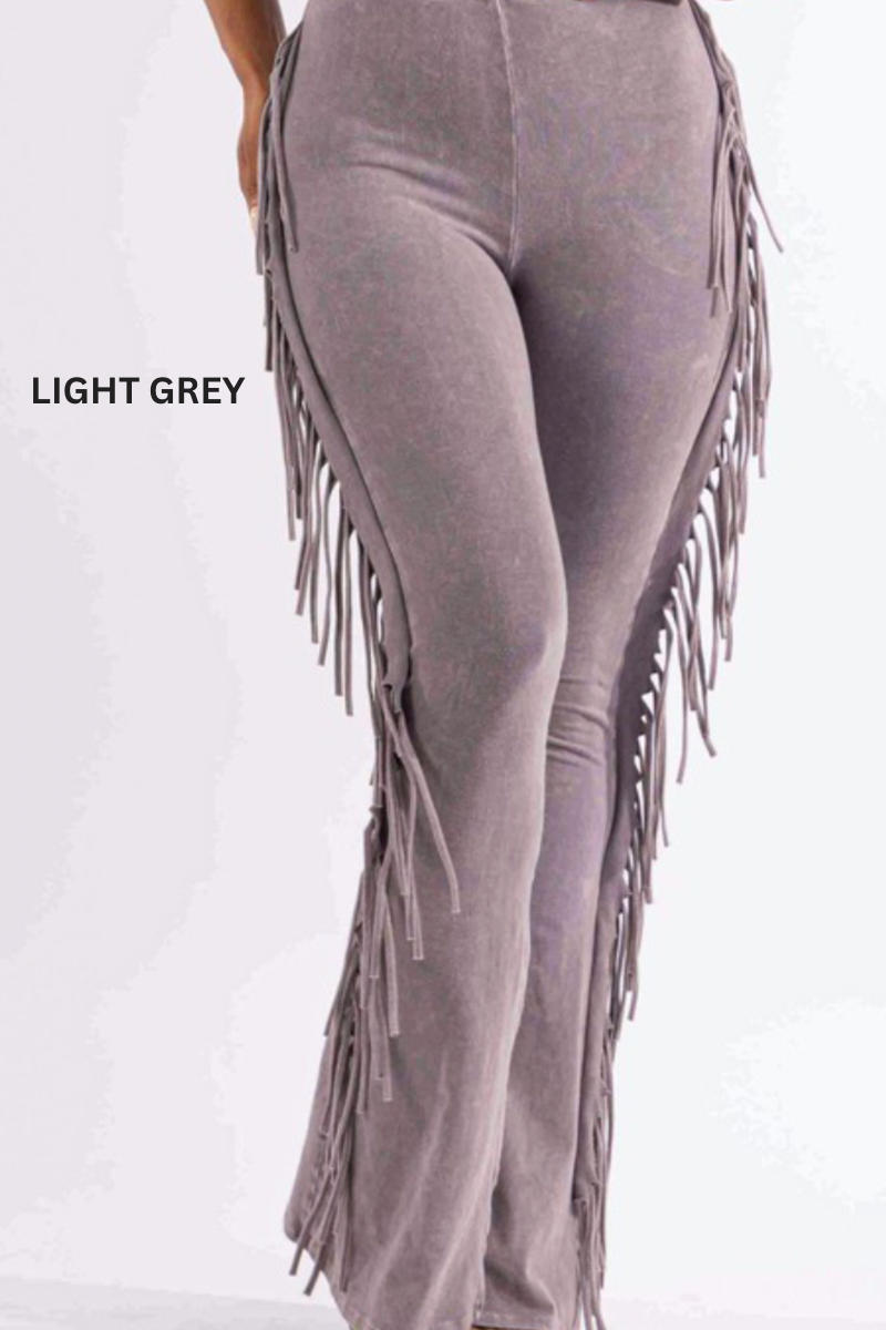 LIGHT GREY JUNIPER FRINGE PANTS