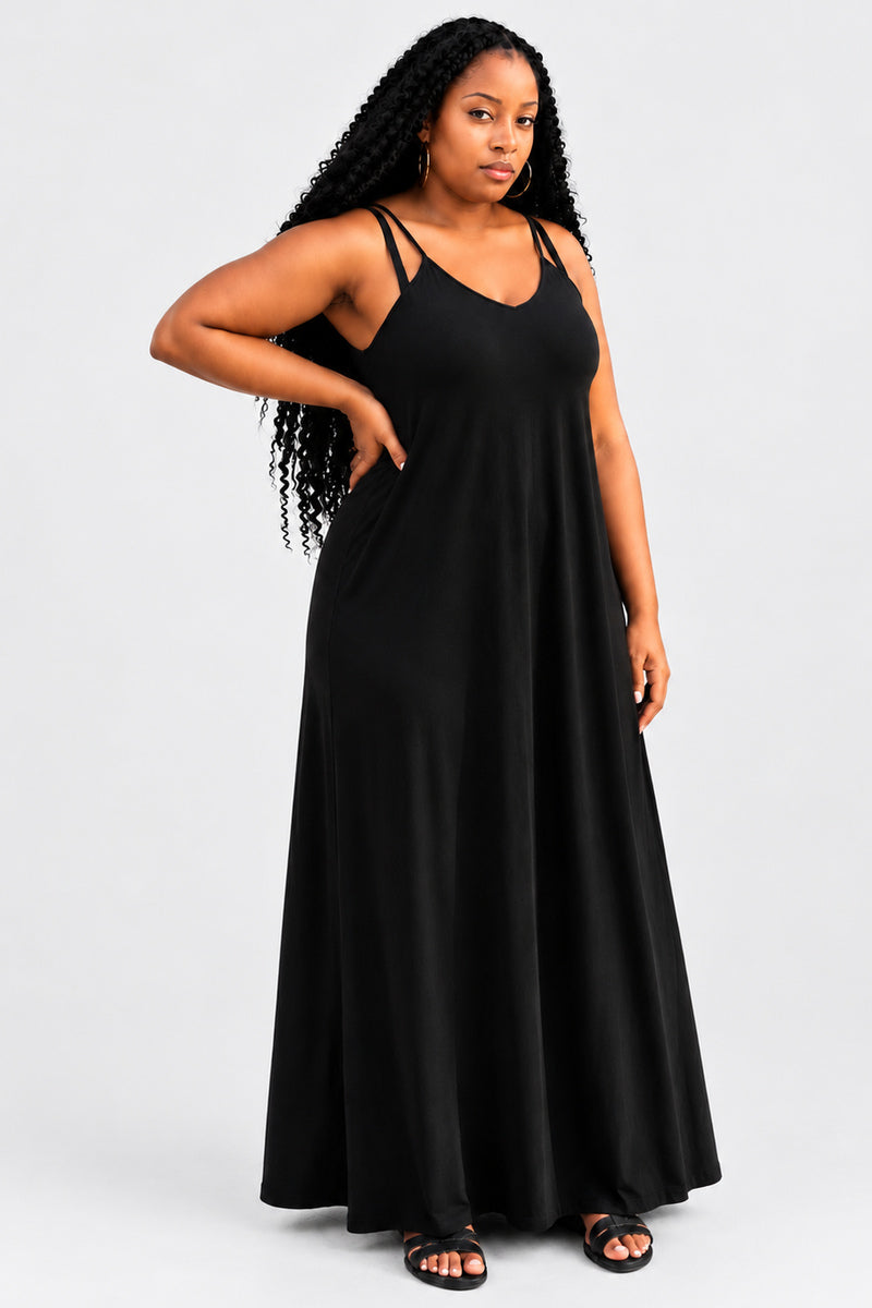 EBONY BLACK SO COMFY MAXI DRESS — closer product framing