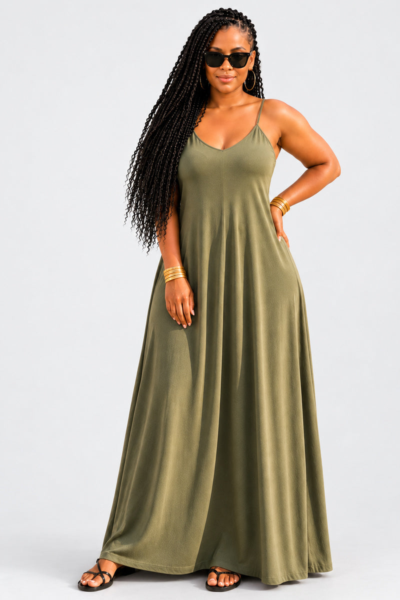 OLIVE GREEN SO COMFY MAXI DRESS — closer product framing