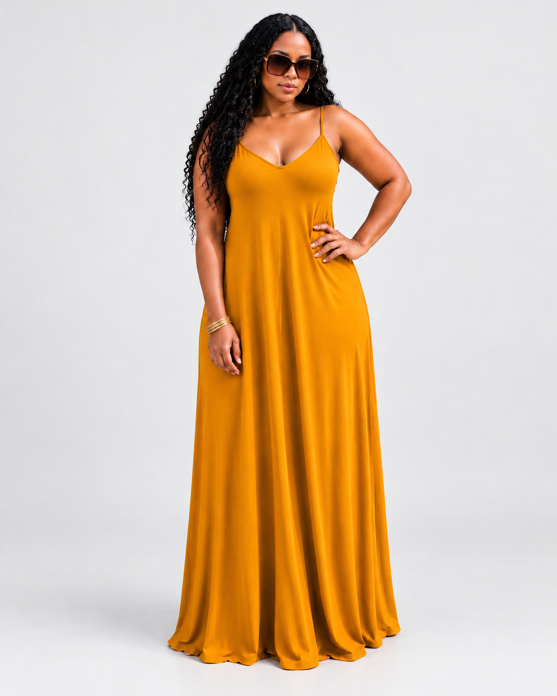 MUSTARD SO COMFY MAXI DRESS — light gray studio product photo