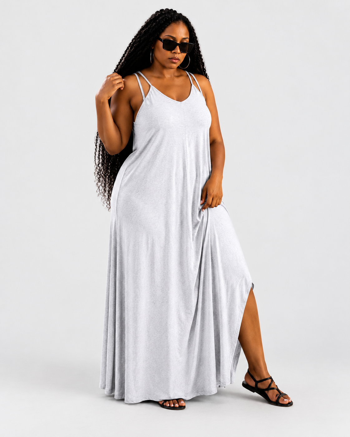 HEATHER GREY SO COMFY MAXI DRESS — light gray studio product photo