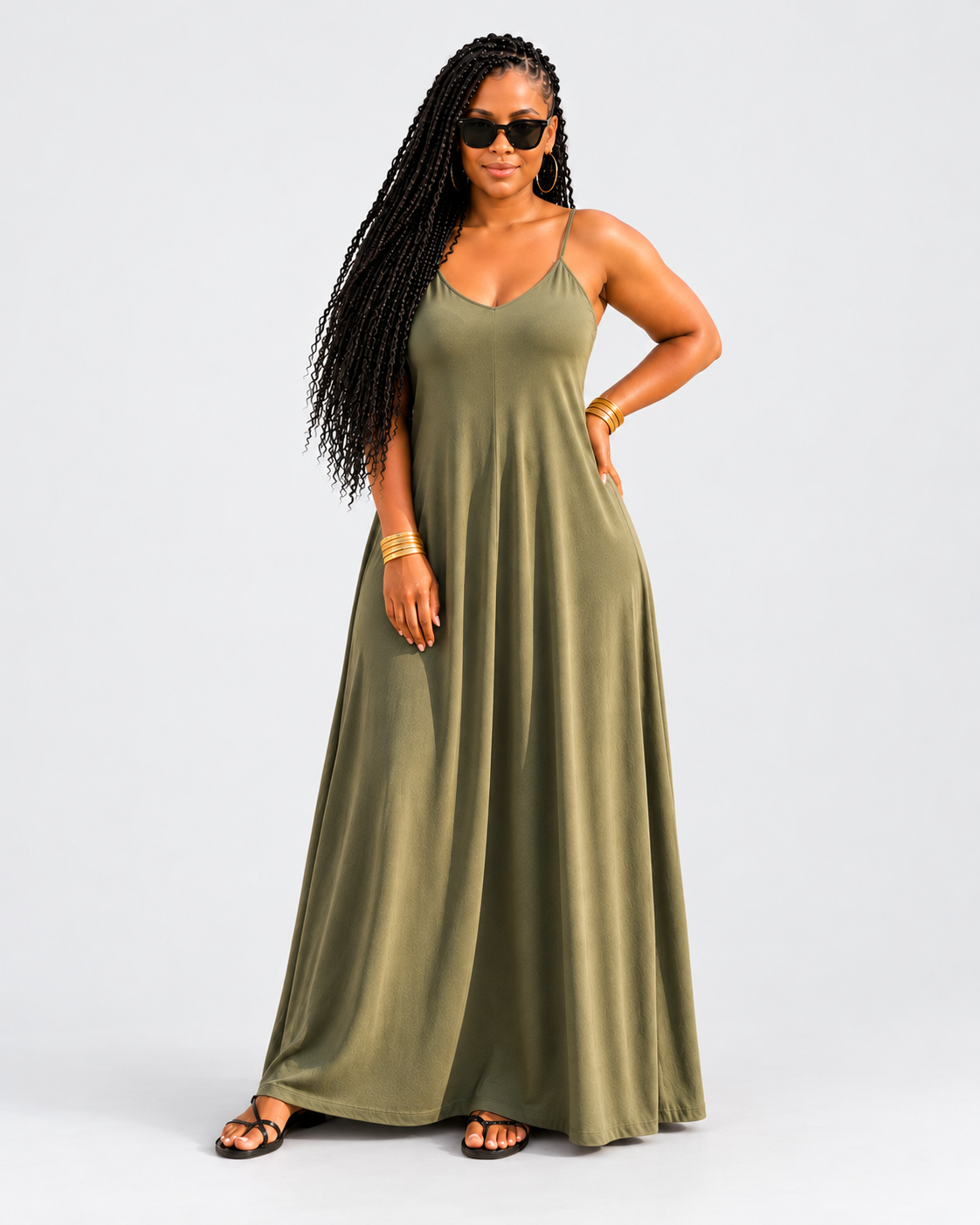 OLIVE GREEN SO COMFY MAXI DRESS — light gray studio product photo