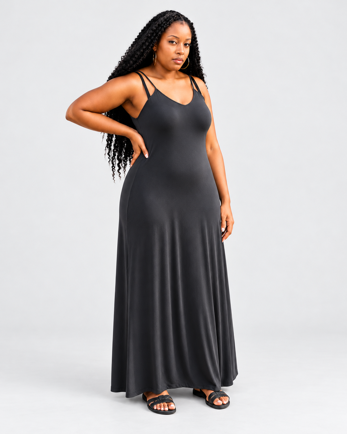 CHARCOAL GREY SO COMFY MAXI DRESS — light gray studio product photo