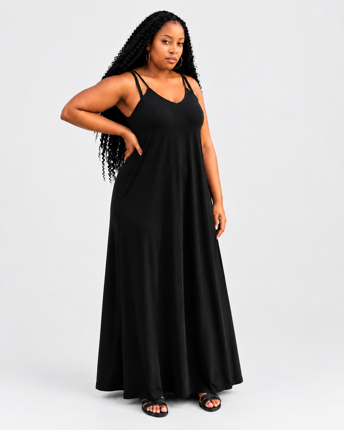 EBONY BLACK SO COMFY MAXI DRESS — light gray studio product photo