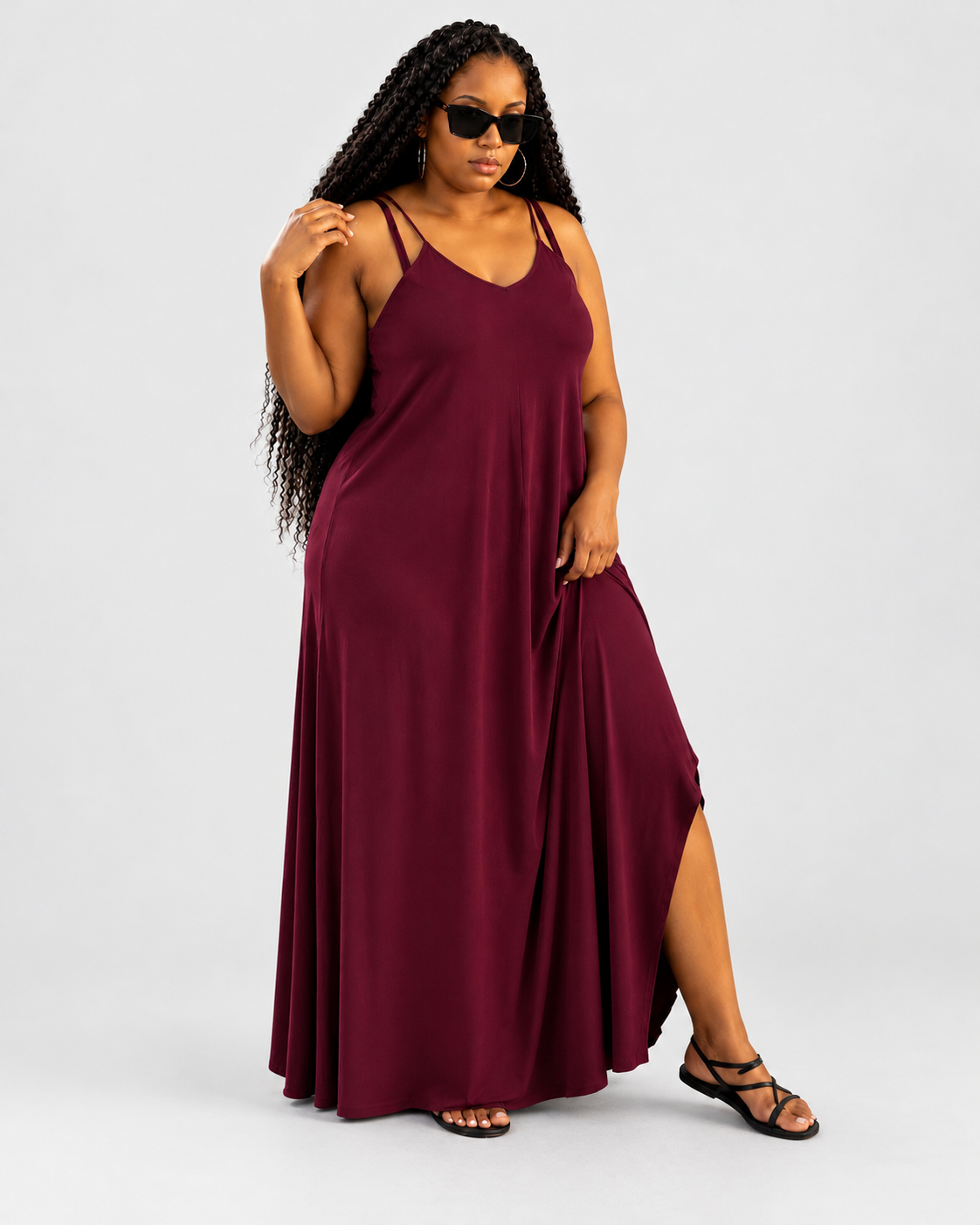 WINE RED SO COMFY MAXI DRESS (Copy) — light gray studio product photo