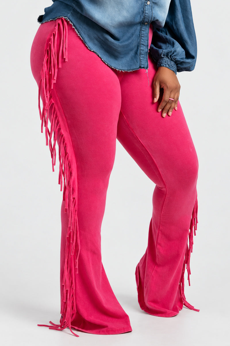HOT PINK JUNIPER FRINGE PANTS — closer product framing