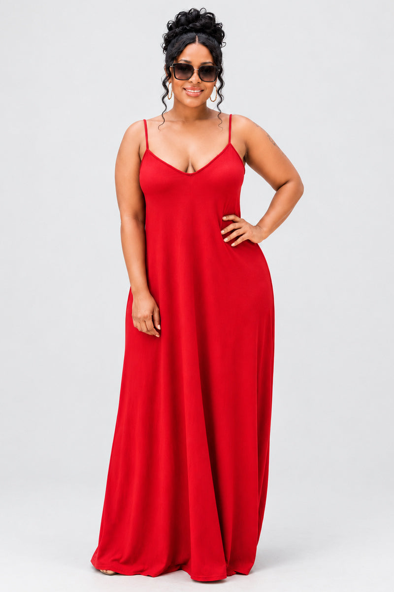 RED SO COMFY MAXI DRESS — closer product framing