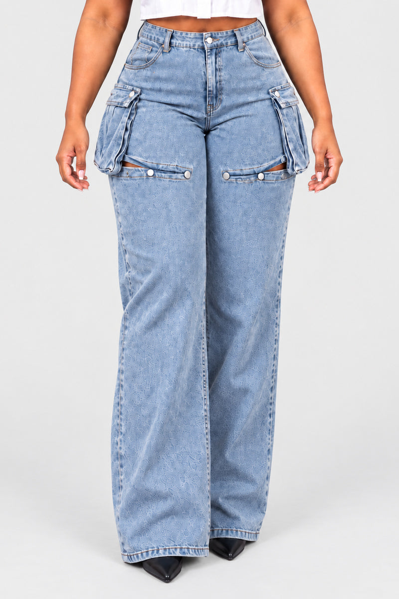 SHE’S SNAPPY DENIM JEANS — closer product framing
