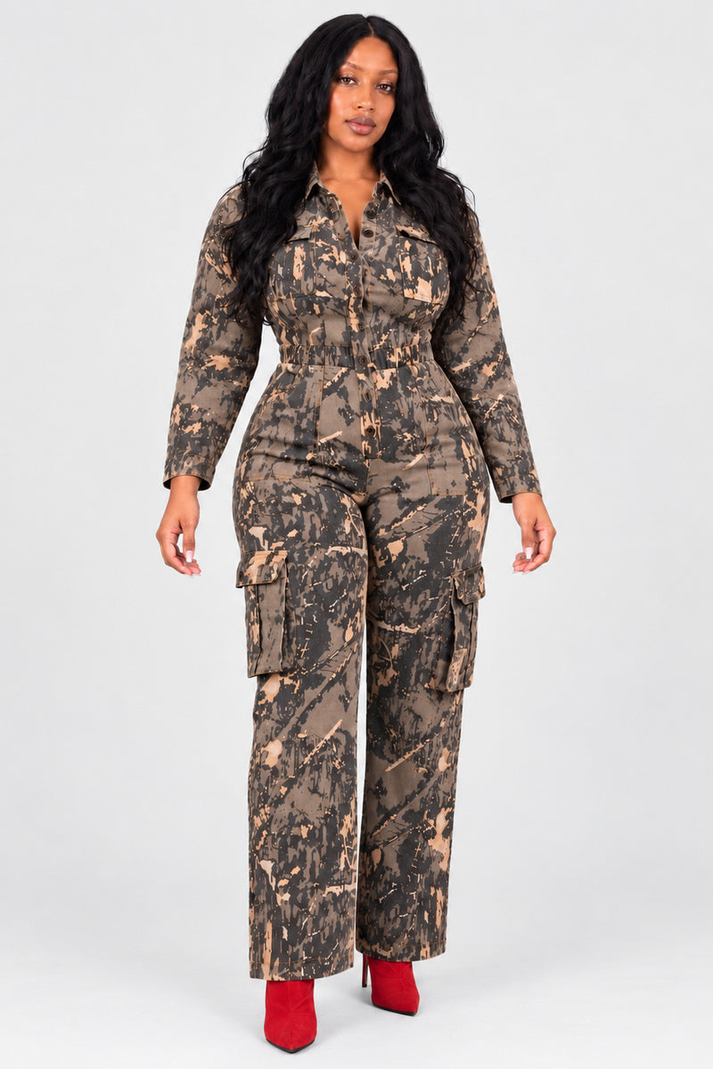 YATTA CARGO CAMO JUMPSUIT — closer product framing